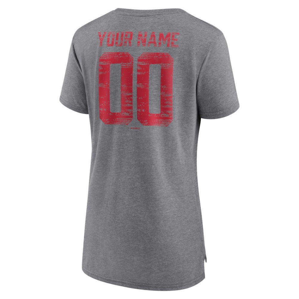 Gray Cincinnati Reds Women's Heritage Personalized Any Name & Number Tri-Blend T-Shirt