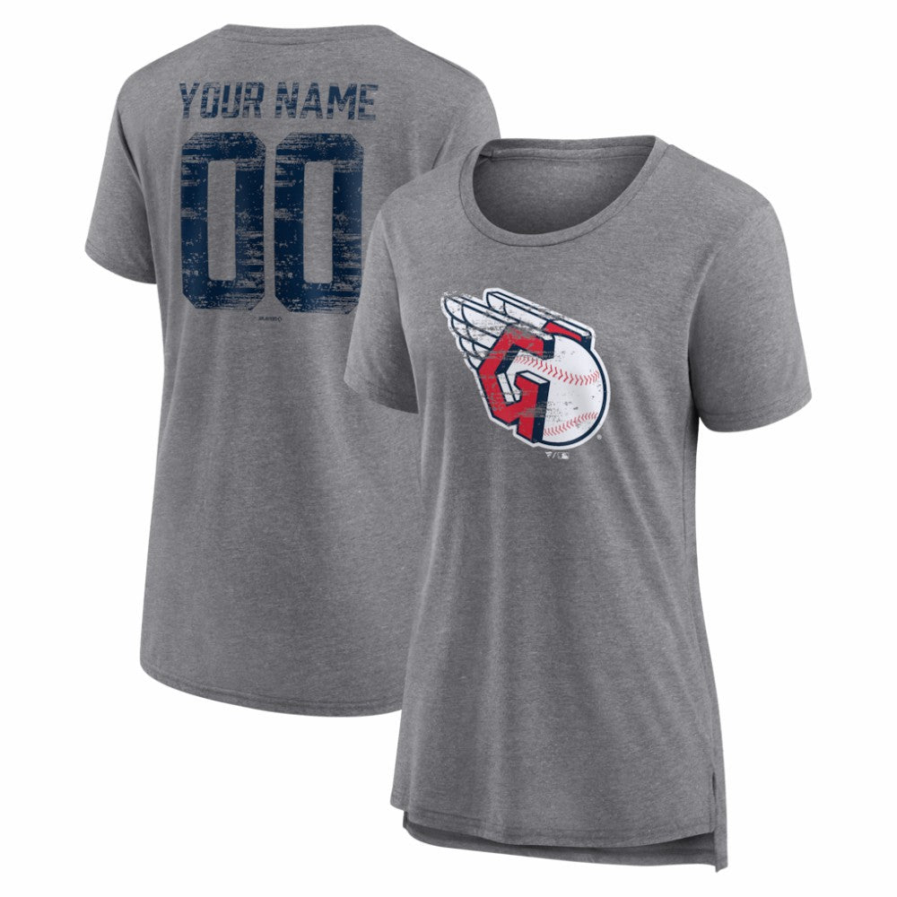Gray Cleveland Guardians Women's Heritage Personalized Any Name & Number Tri-Blend T-Shirt