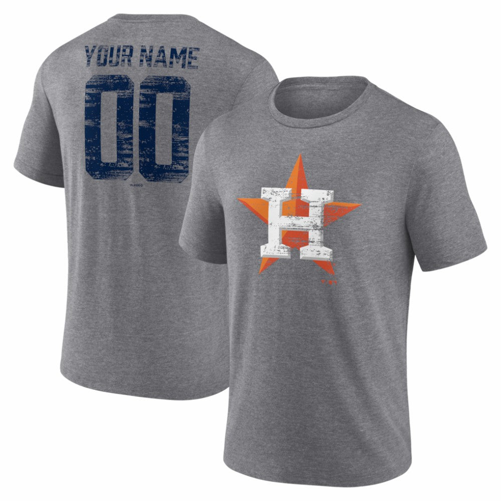 Gray Houston Astros Heritage Personalized Any Name & Number Tri-Blend T-Shirt