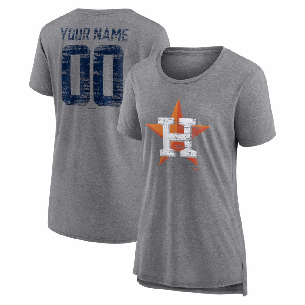 Gray Houston Astros Women's Heritage Personalized Any Name & Number Tri-Blend T-Shirt