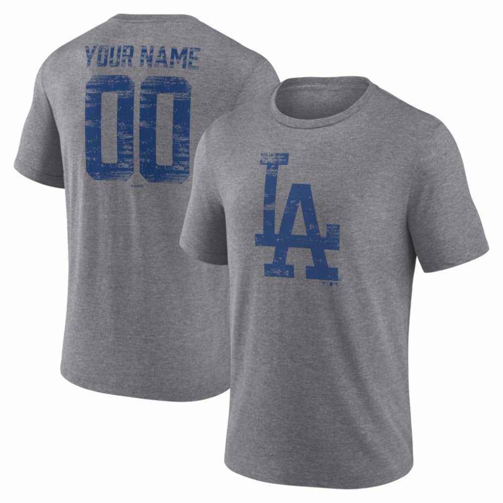 Gray Los Angeles Dodgers Heritage Personalized Any Name & Number Tri-Blend T-Shirt
