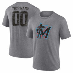 Gray Miami Marlins Heritage Personalized Any Name & Number Tri-Blend T-Shirt