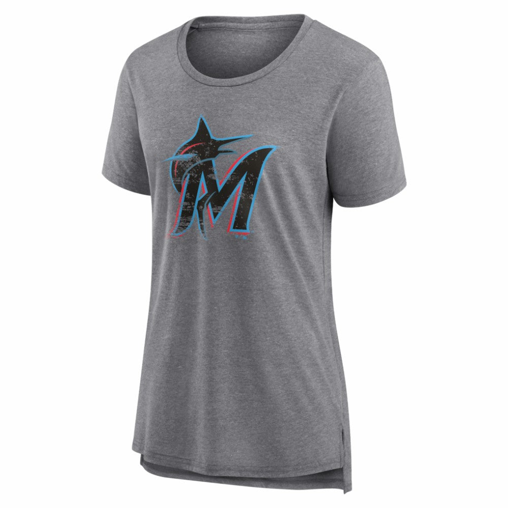 Gray Miami Marlins Women's Heritage Personalized Any Name & Number Tri-Blend T-Shirt