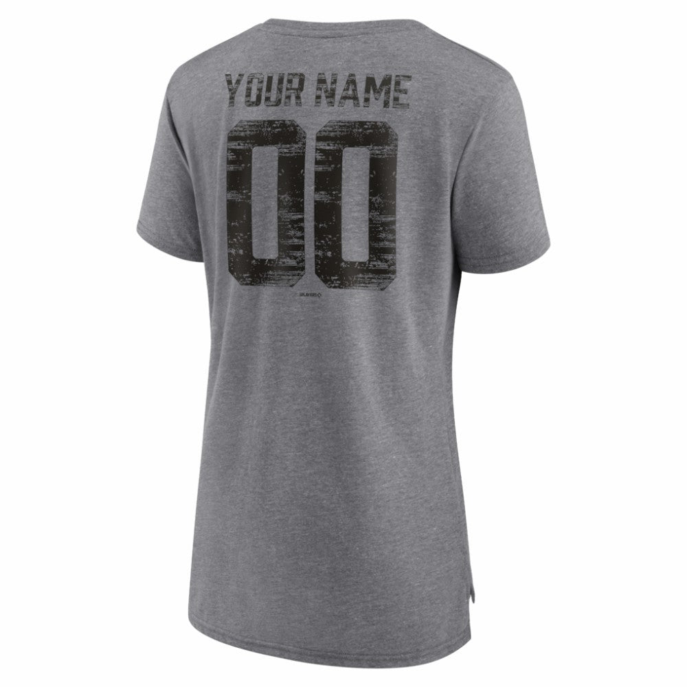 Gray Miami Marlins Women's Heritage Personalized Any Name & Number Tri-Blend T-Shirt