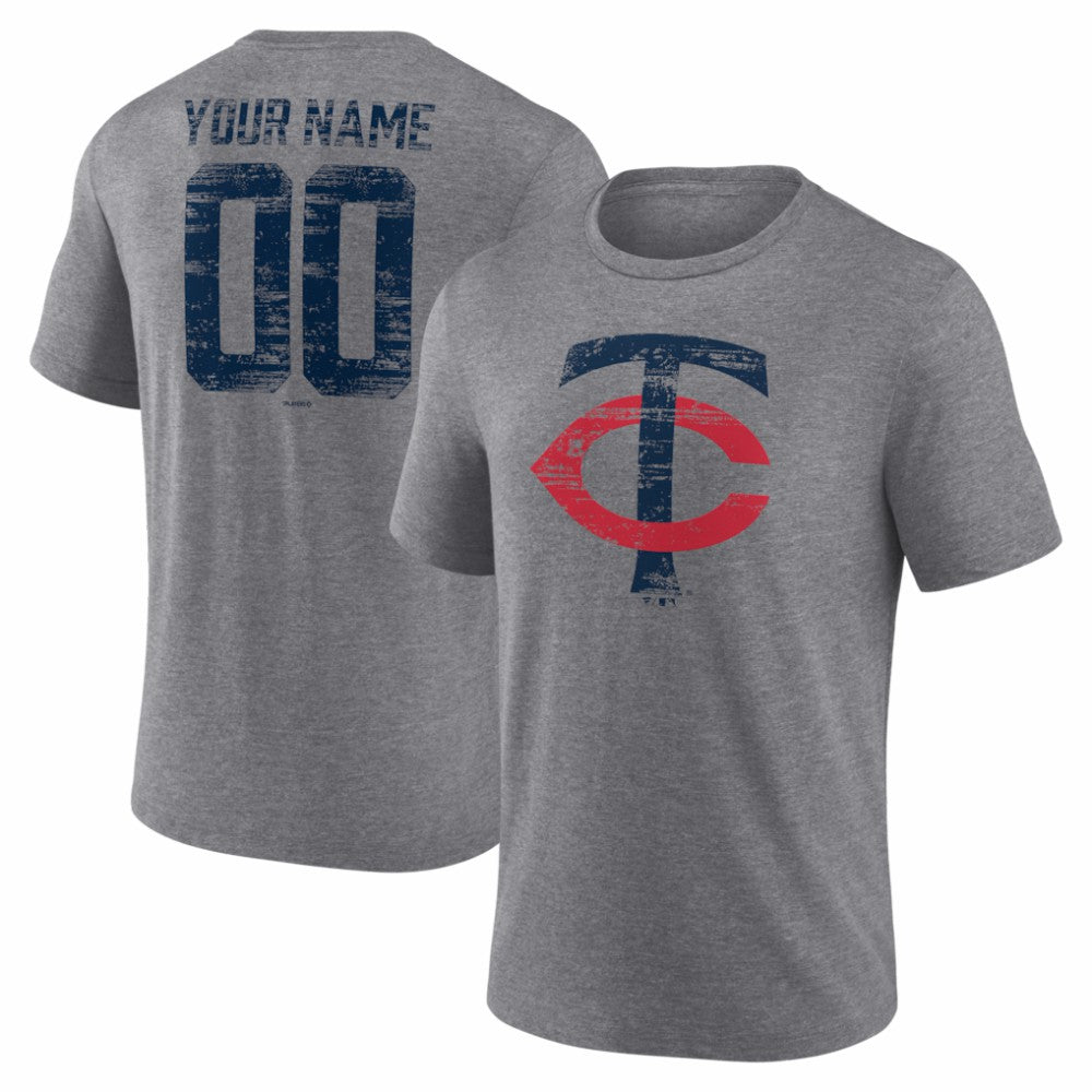 Gray Minnesota Twins Heritage Personalized Any Name & Number Tri-Blend T-Shirt