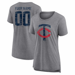 Gray Minnesota Twins Women's Heritage Personalized Any Name & Number Tri-Blend T-Shirt