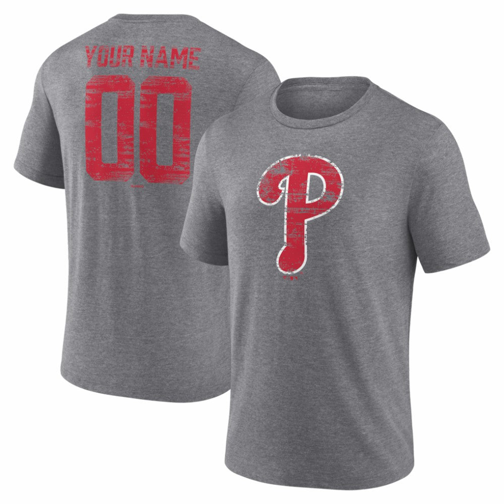 Gray Philadelphia Phillies Heritage Personalized Any Name & Number Tri-Blend T-Shirt