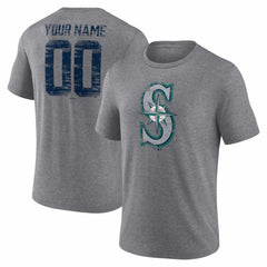 Gray Seattle Mariners Heritage Personalized Any Name & Number Tri-Blend T-Shirt
