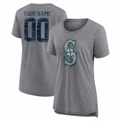 Gray Seattle Mariners Women's Heritage Personalized Any Name & Number Tri-Blend T-Shirt
