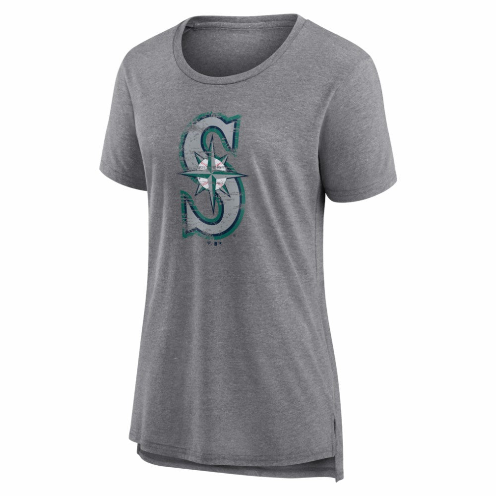 Gray Seattle Mariners Women's Heritage Personalized Any Name & Number Tri-Blend T-Shirt