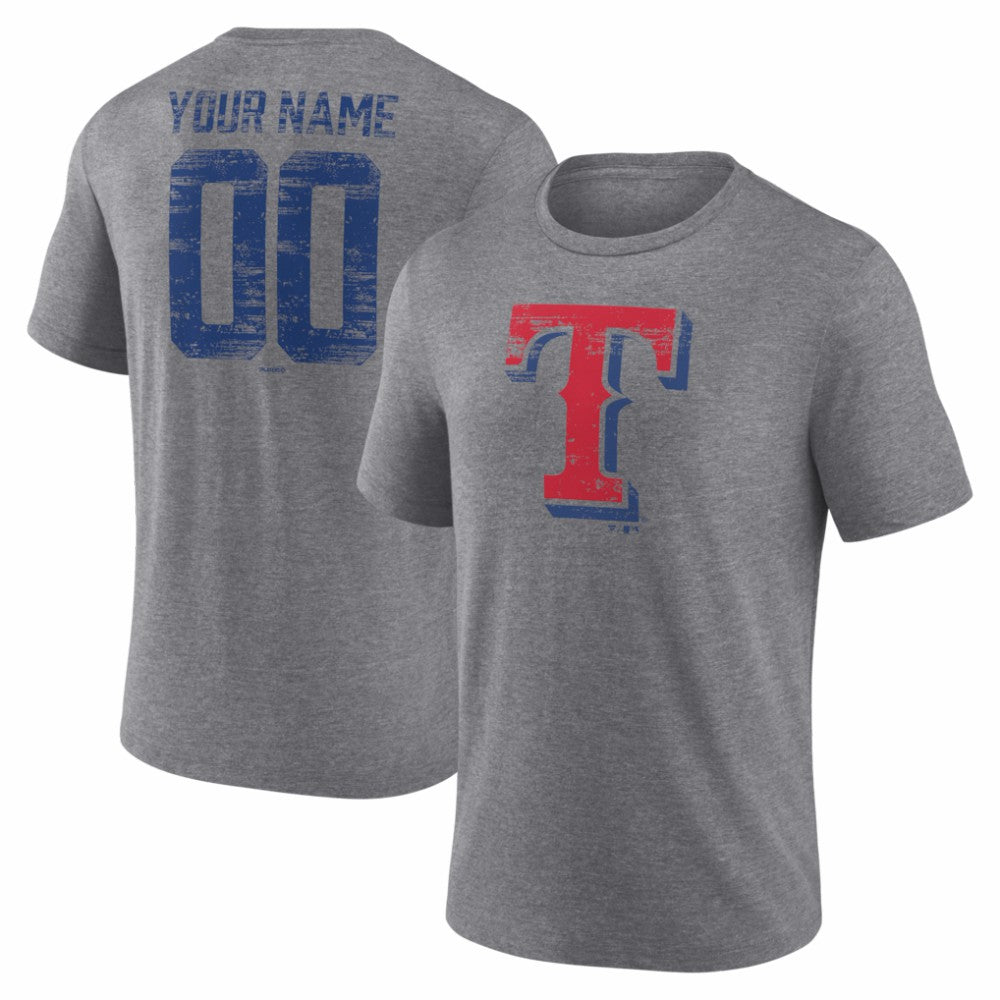 Gray Texas Rangers Heritage Personalized Any Name & Number Tri-Blend T-Shirt