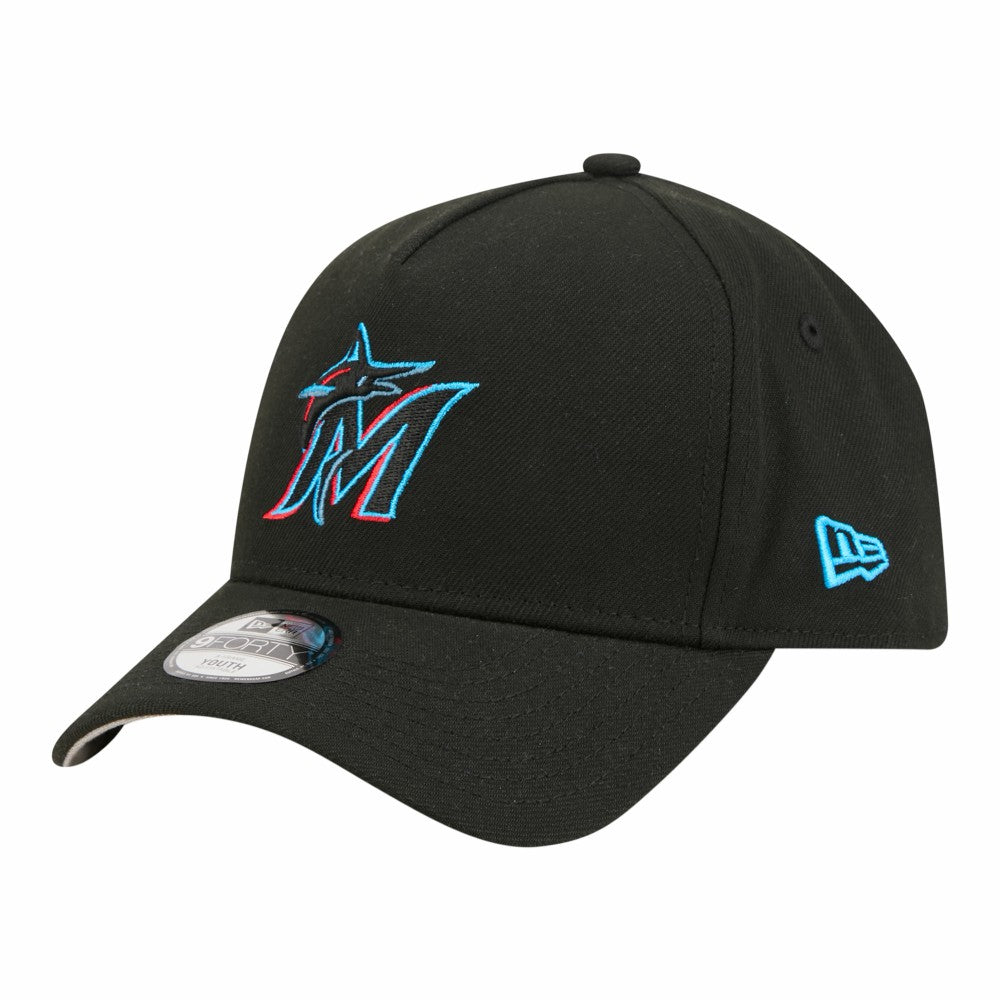 Black Miami Marlins New Era Youth 9FORTY A-Frame Adjustable Hat