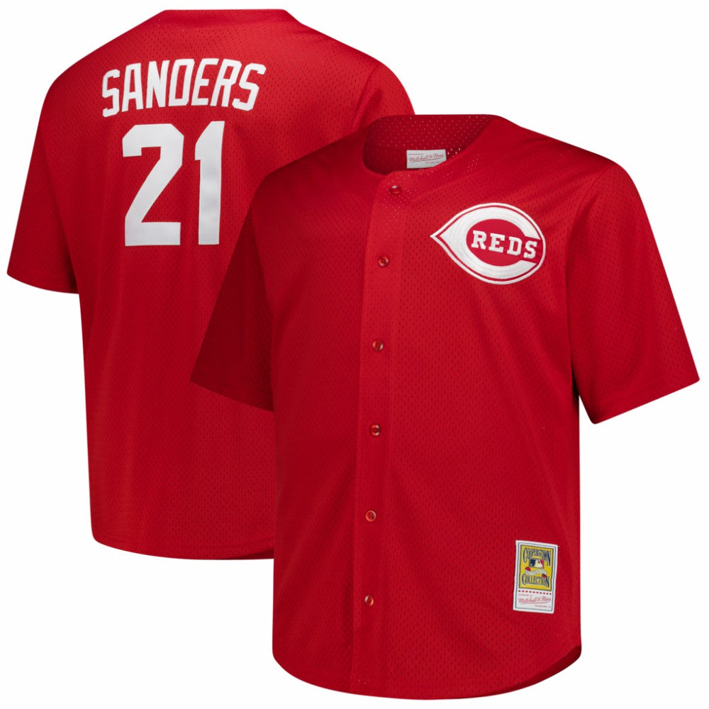 Red Deion Sanders Cincinnati Reds Mitchell & Ness Big & Tall Cooperstown Mesh Batting Practice Jersey