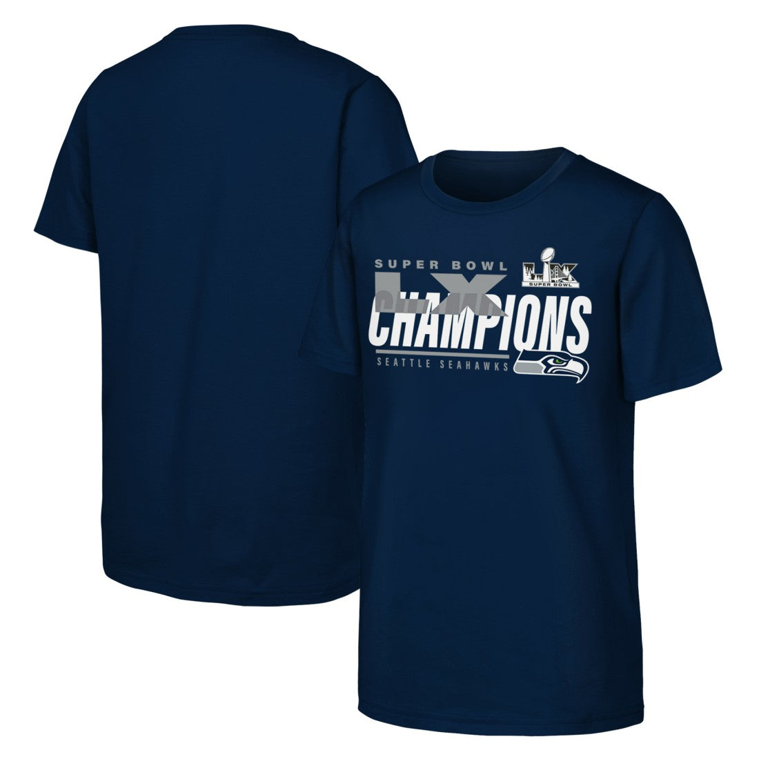 Youth Super Bowl LX Champions Iconic Victory T-Shirt - Seattle Seahawks T-shirts
