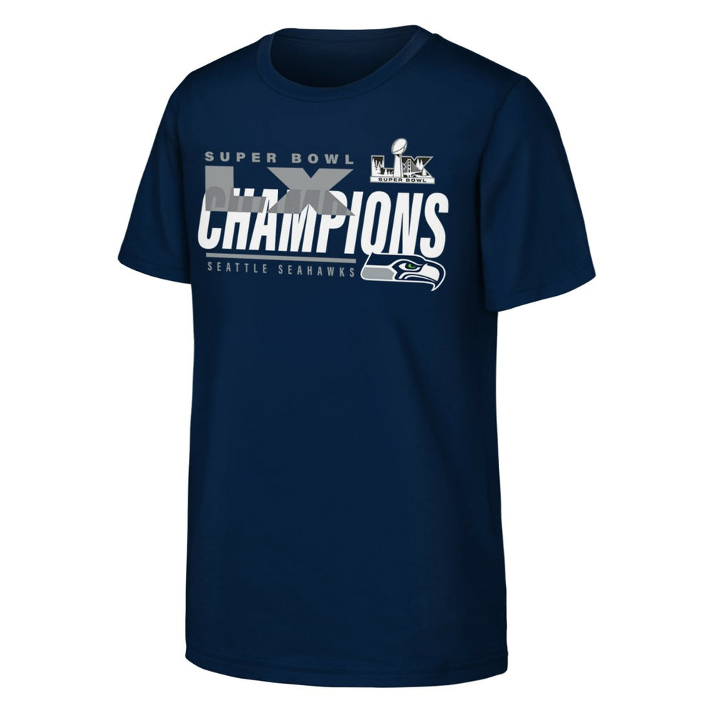 Youth Super Bowl LX Champions Iconic Victory T-Shirt - Seattle Seahawks T-shirts