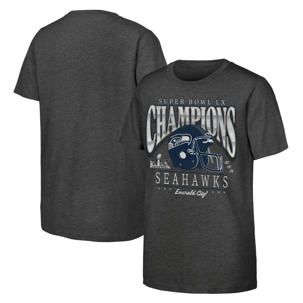 Youth Super Bowl LX Champions Prestigious Run Helmet T-Shirt - Seattle Seahawks T-shirts