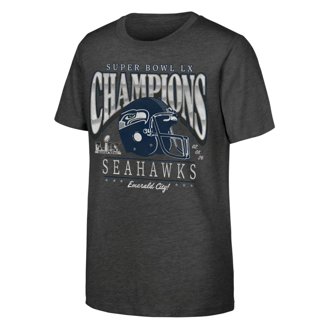 Youth Super Bowl LX Champions Prestigious Run Helmet T-Shirt - Seattle Seahawks T-shirts