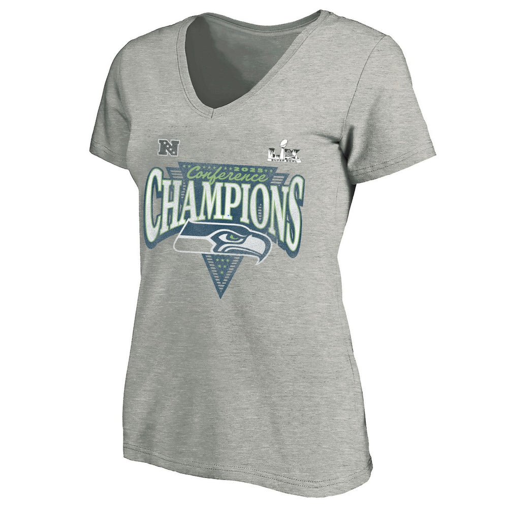 Women's 2025 NFC Champions Plus Size Hail Mary Tri-Blend V-Neck T-Shirt - Seattle Seahawks T-shirts