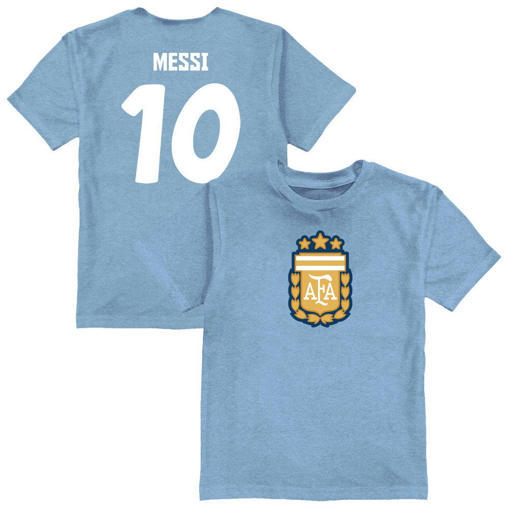 Lionel Messi Argentina National Team Vive La Fete Youth Player Name & Number Color Badge T-Shirt