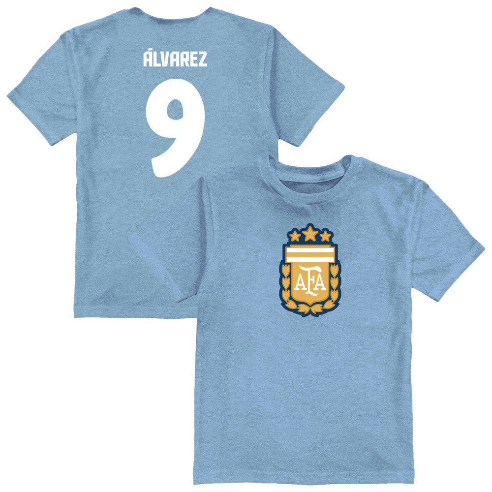 Julián Álvarez Argentina National Team Vive La Fete Youth Player Name & Number Color Badge T-Shirt