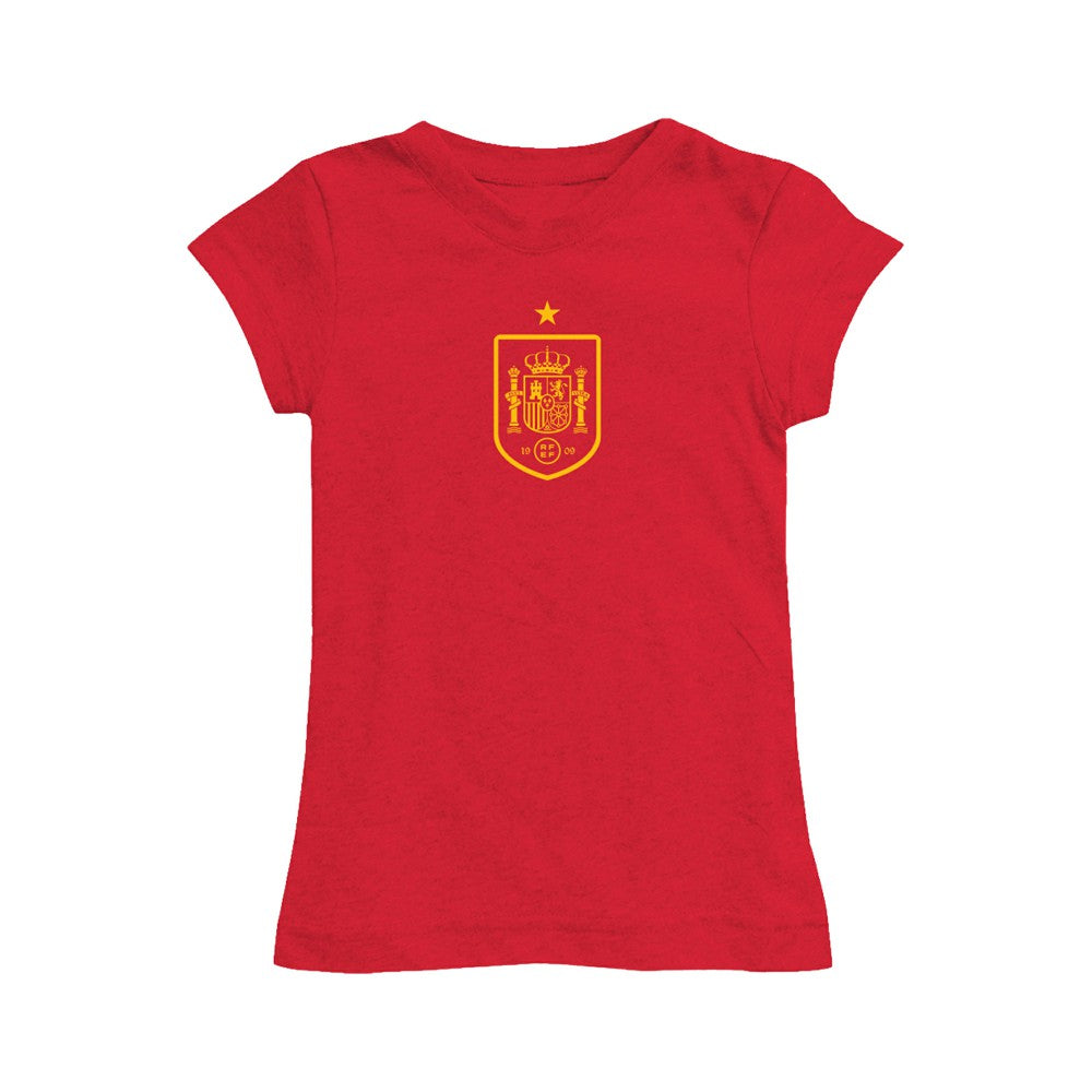 Spain National Team Vive La Fete Girls Youth Color Badge Fitted T-Shirt