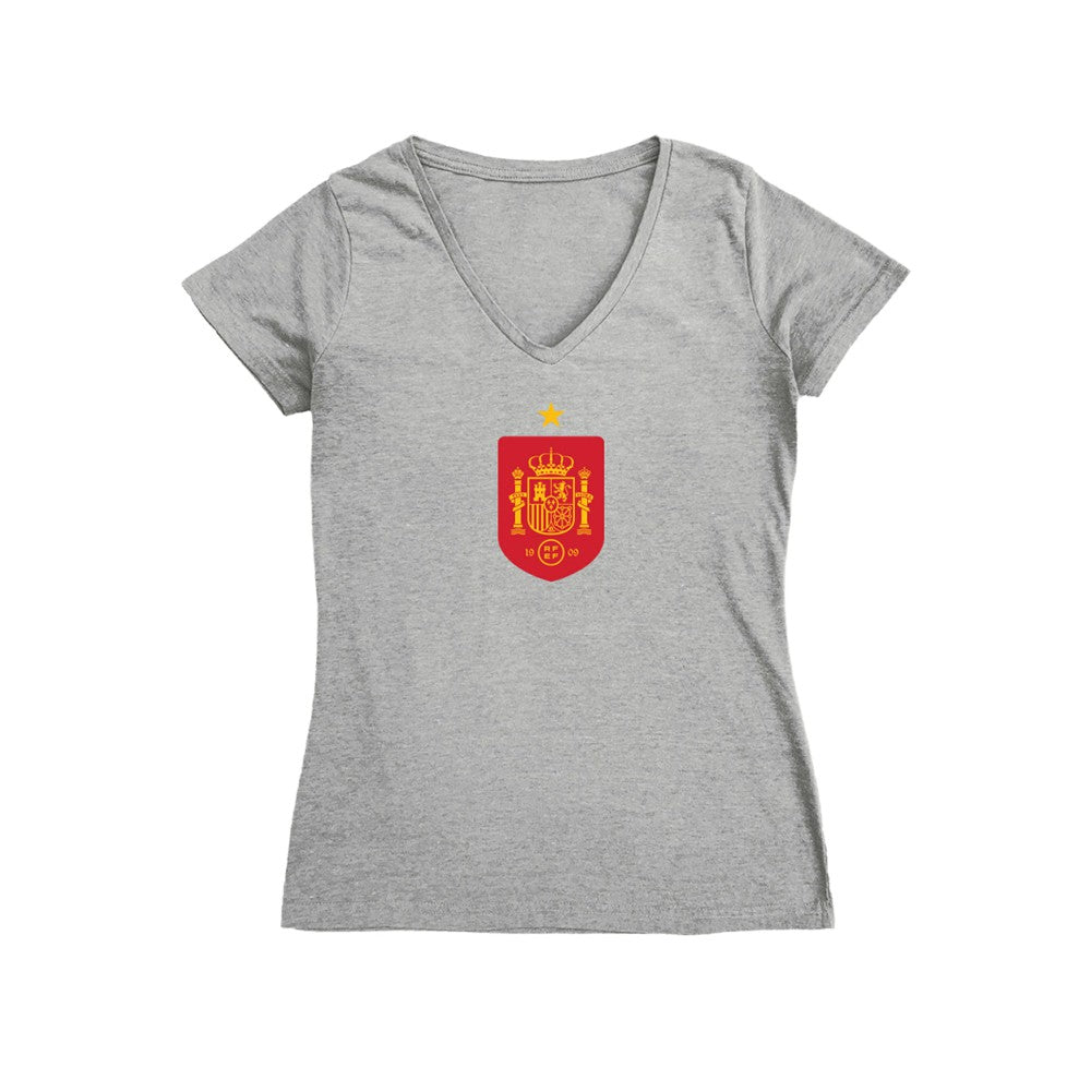 Spain National Team Vive La Fete Women's Color Badge V-Neck Fitted T-Shirt