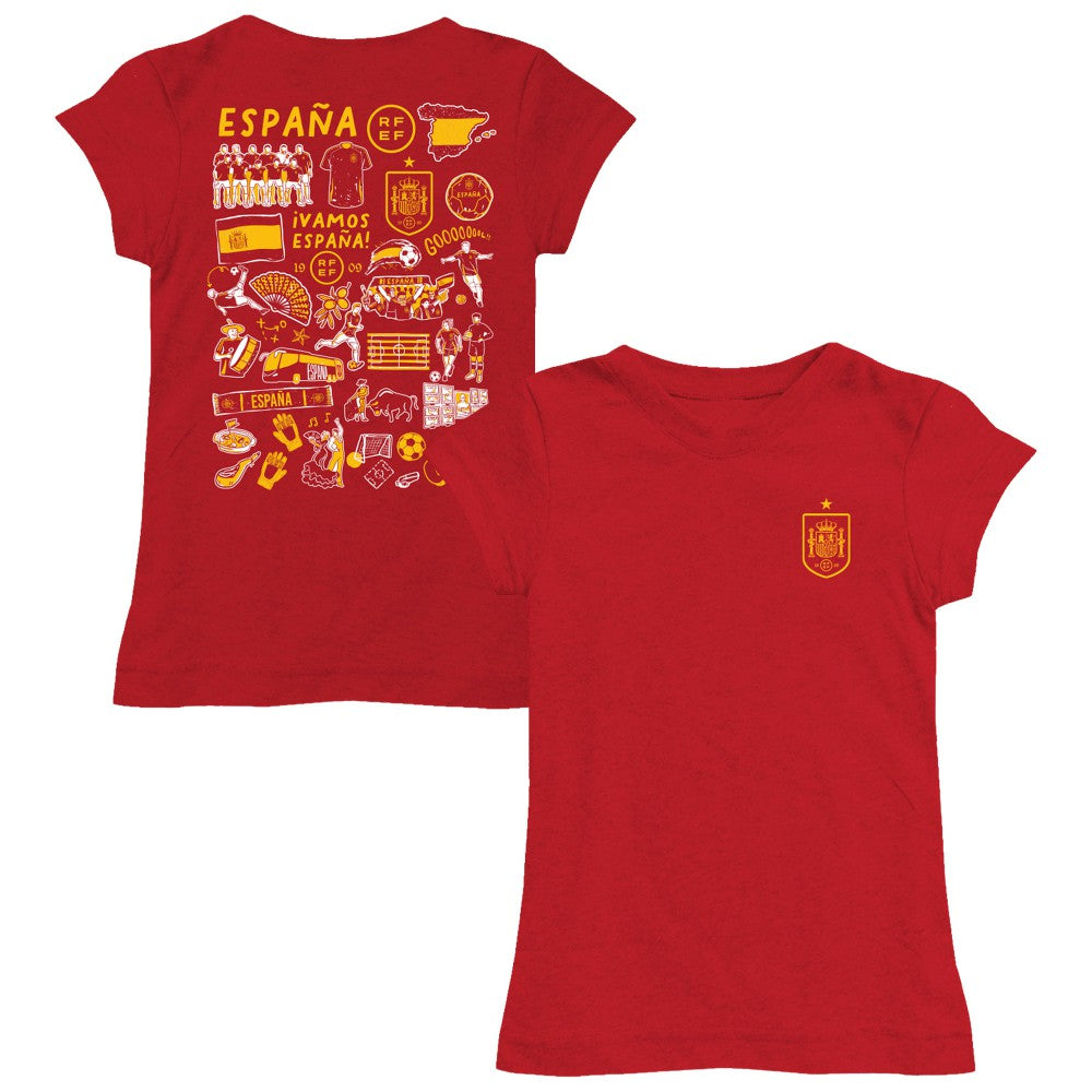 Spain National Team Vive La Fete Girls Youth Impressions Artwork Fitted T-Shirt