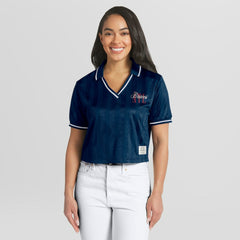 Navy Atlanta Braves WEAR by Erin Andrews Women's Cropped Polo