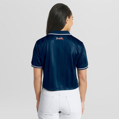 Navy Atlanta Braves WEAR by Erin Andrews Women's Cropped Polo