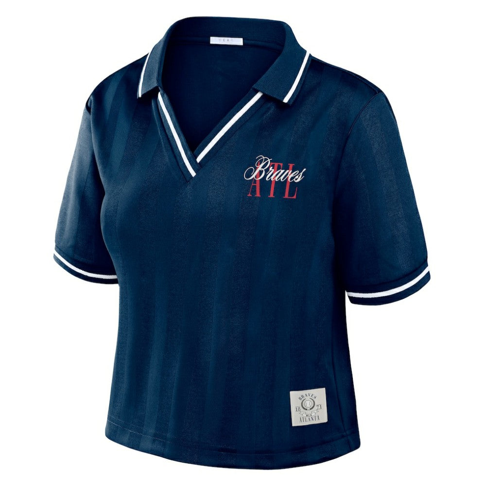 Navy Atlanta Braves WEAR by Erin Andrews Women's Cropped Polo