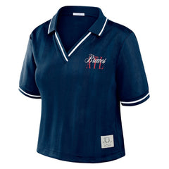 Navy Atlanta Braves WEAR by Erin Andrews Women's Cropped Polo