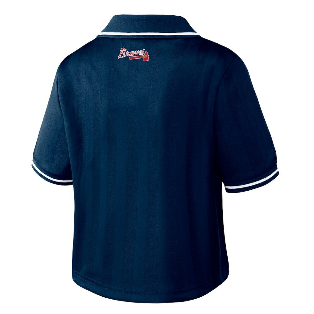 Navy Atlanta Braves WEAR by Erin Andrews Women's Cropped Polo