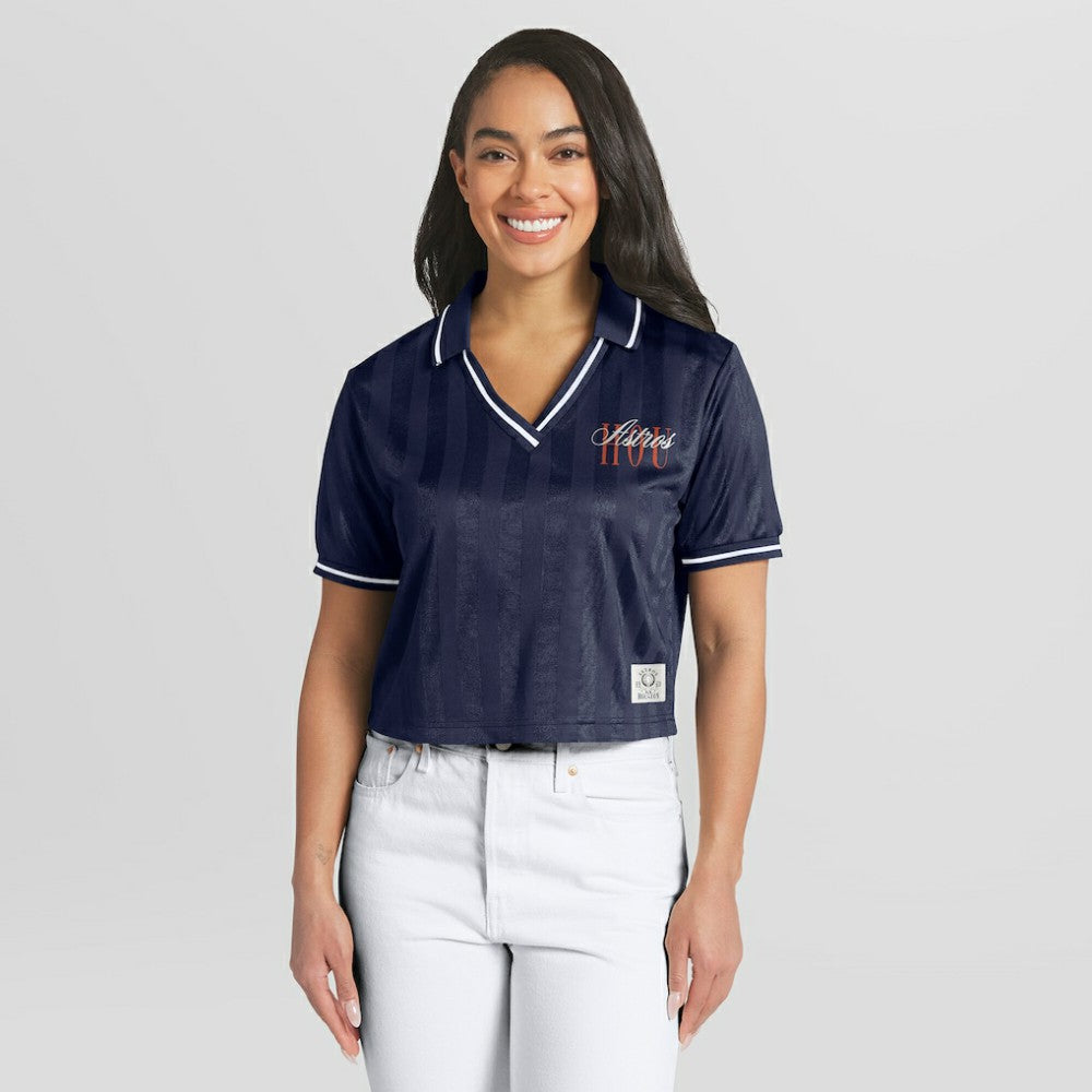 Navy Houston Astros WEAR by Erin Andrews Women's Cropped Polo