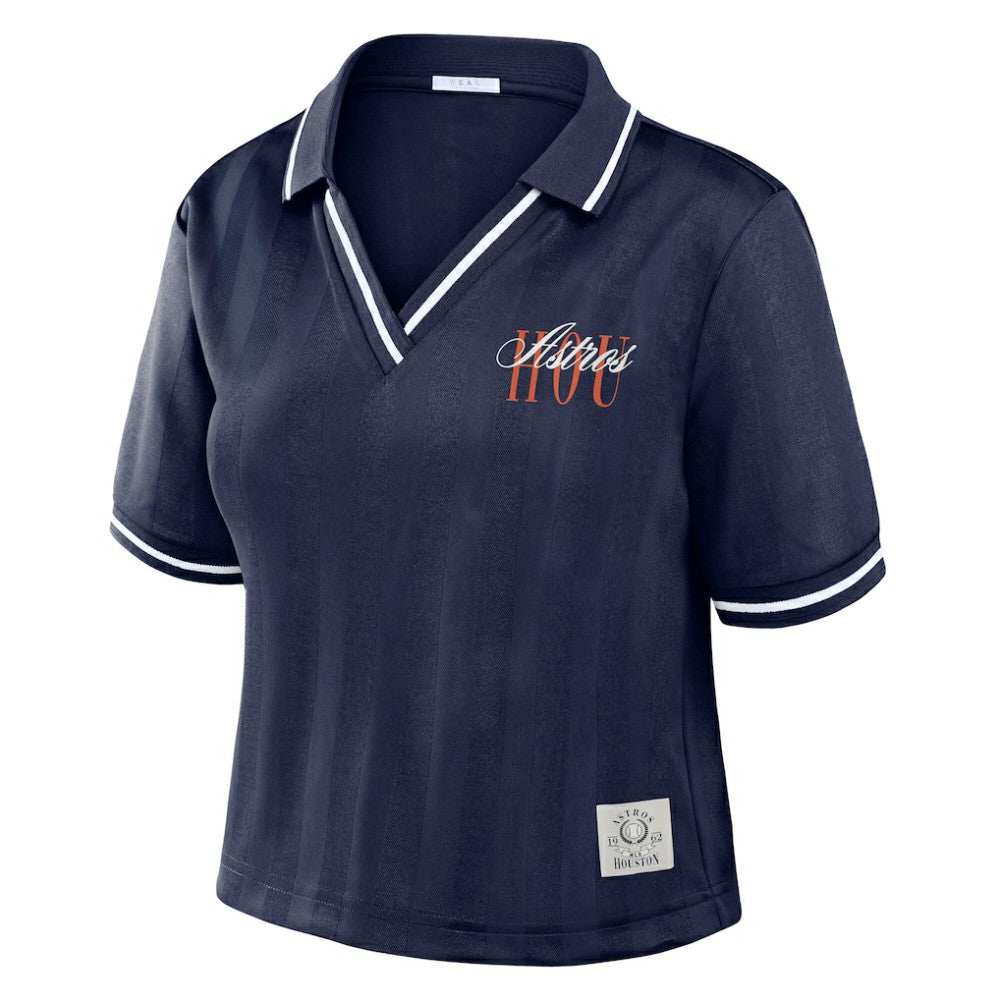 Navy Houston Astros WEAR by Erin Andrews Women's Cropped Polo