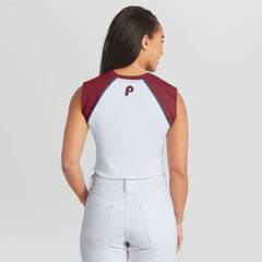White Philadelphia Phillies WEAR by Erin Andrews Women's Cooperstown Cropped Raglan Tank Top