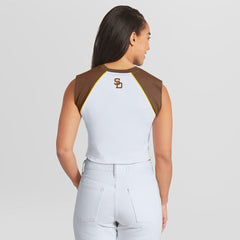 White San Diego Padres WEAR by Erin Andrews Women's Cooperstown Cropped Raglan Tank Top