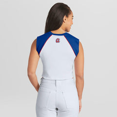 White Atlanta Braves WEAR by Erin Andrews Women's Cooperstown Cropped Raglan Tank Top