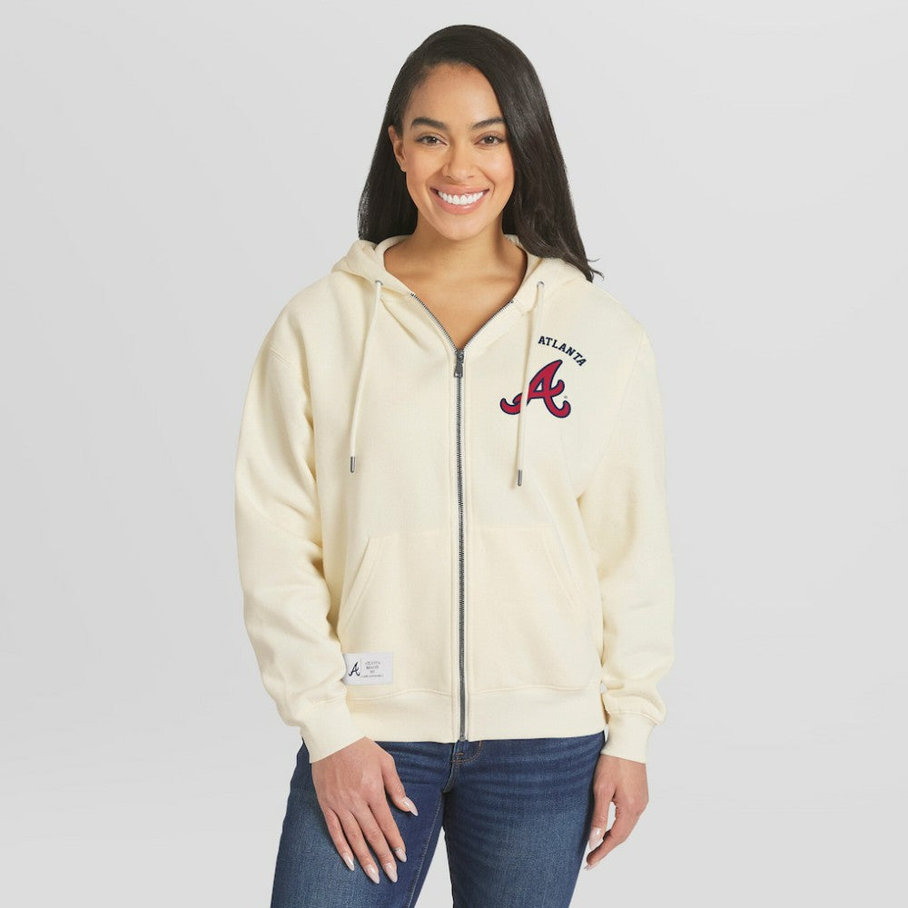 Cream Atlanta Braves WEAR by Erin Andrews Women's Full-Zip Hoodie