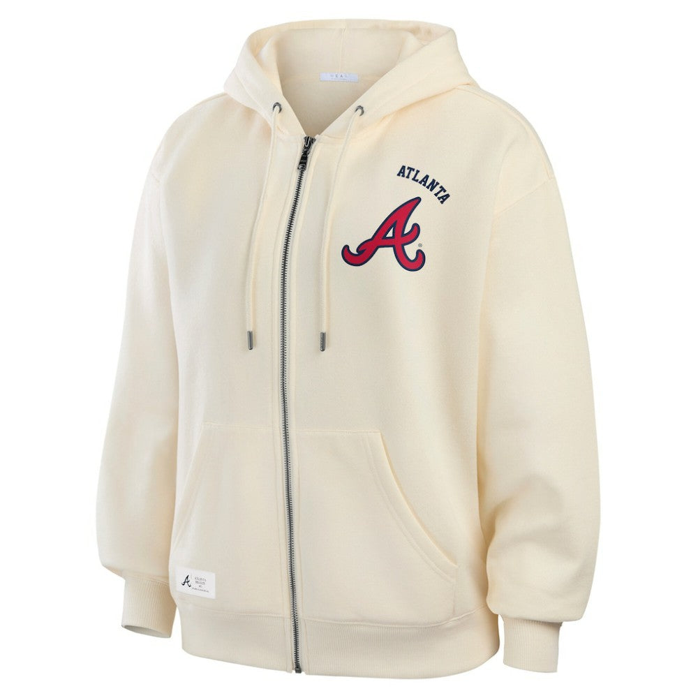 Cream Atlanta Braves WEAR by Erin Andrews Women's Full-Zip Hoodie