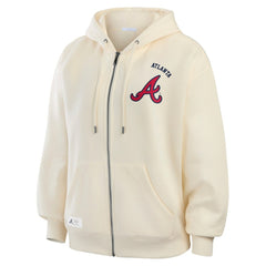 Cream Atlanta Braves WEAR by Erin Andrews Women's Full-Zip Hoodie