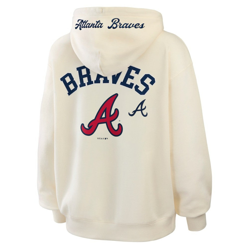 Cream Atlanta Braves WEAR by Erin Andrews Women's Full-Zip Hoodie