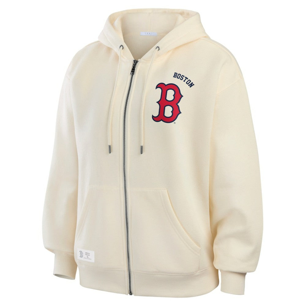Cream Boston Red Sox WEAR by Erin Andrews Women's Full-Zip Hoodie