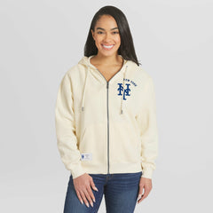 Cream New York Mets WEAR by Erin Andrews Women's Full-Zip Hoodie