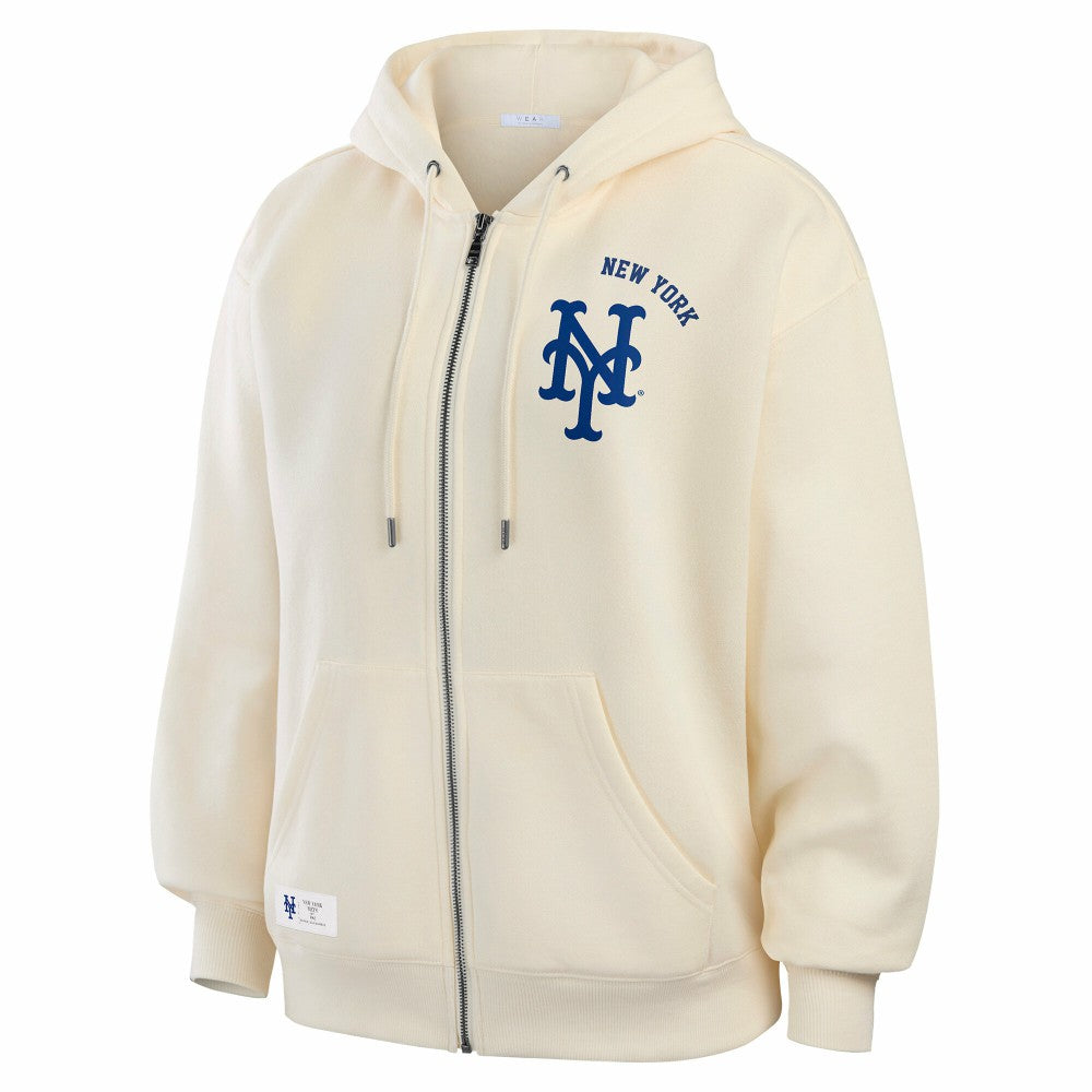 Cream New York Mets WEAR by Erin Andrews Women's Full-Zip Hoodie