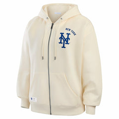Cream New York Mets WEAR by Erin Andrews Women's Full-Zip Hoodie