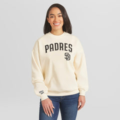 Cream San Diego Padres WEAR by Erin Andrews Women's Heavyweight Crew Neck Sweatshirt
