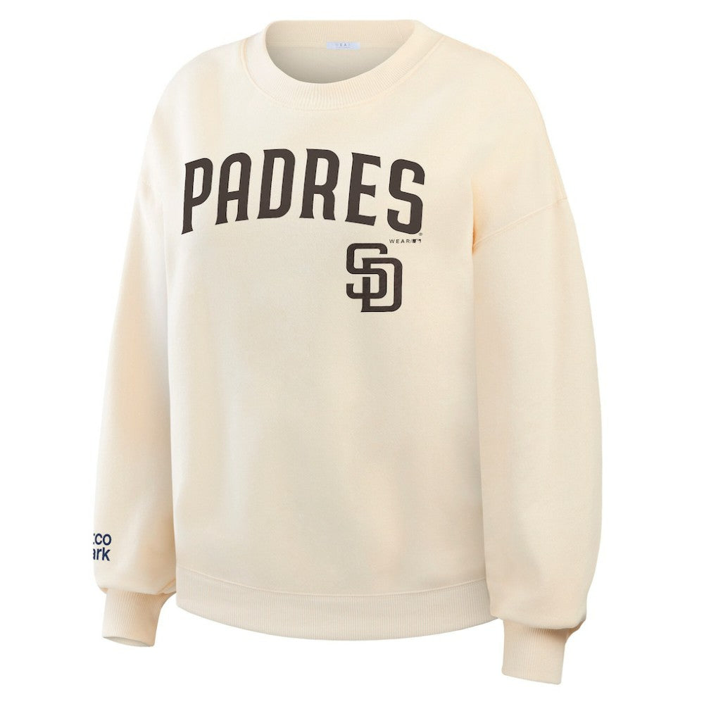Cream San Diego Padres WEAR by Erin Andrews Women's Heavyweight Crew Neck Sweatshirt