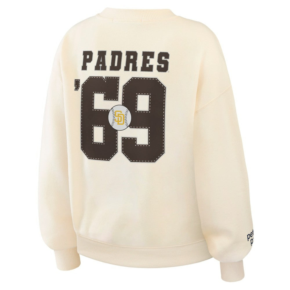 Cream San Diego Padres WEAR by Erin Andrews Women's Heavyweight Crew Neck Sweatshirt