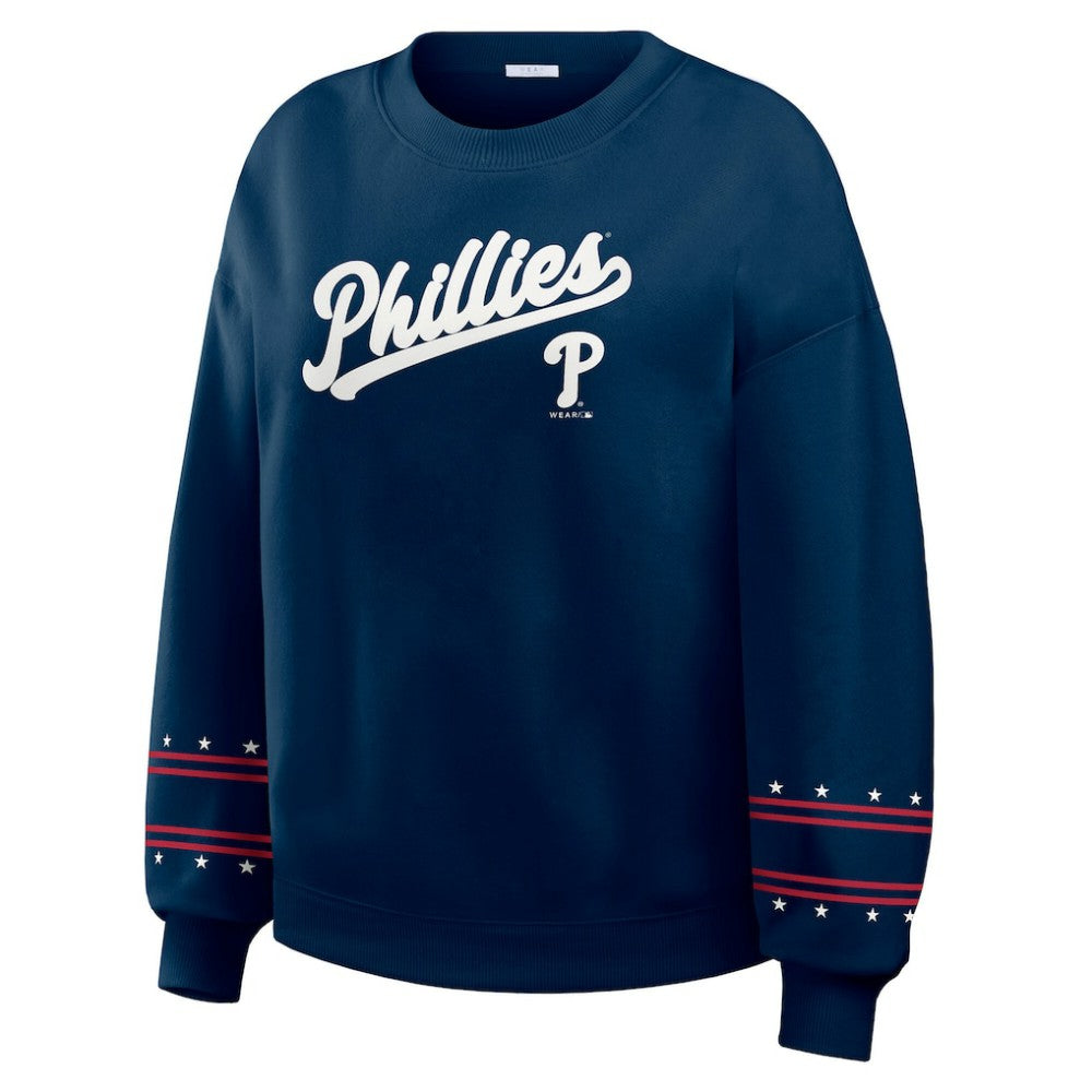 Navy Philadelphia Phillies WEAR by Erin Andrews Women's Americana Heavyweight Fleece Sweatshirt