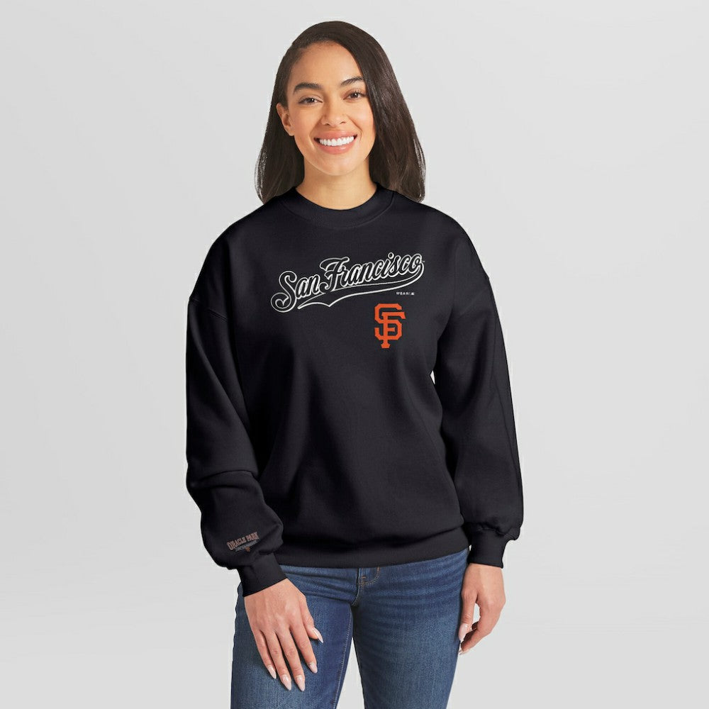 Black San Francisco Giants WEAR by Erin Andrews Women's Heavyweight Crew Neck Sweatshirt